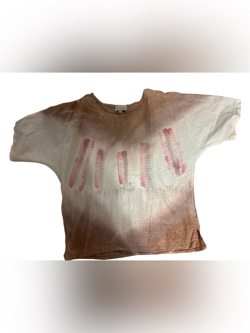 Tie-Dye Short Sleeve Top with Pink Brushstroke Detail